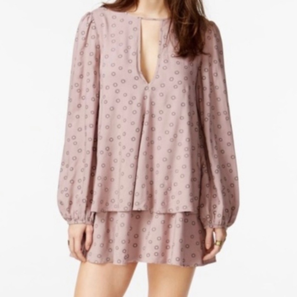 Free People NY Beck Mini Printed Tunic Layered Ruffle Dress Size Small